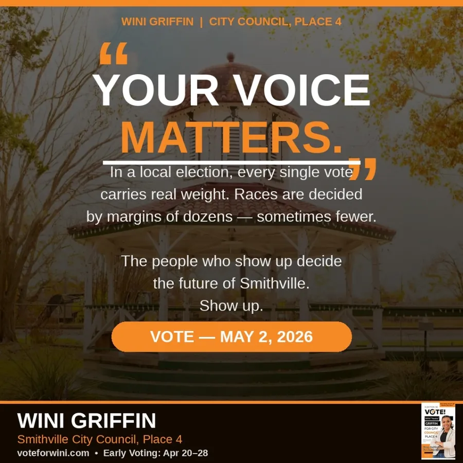 Wini Griffin for City Council ad - Your Voice Matters, Vote May 2
