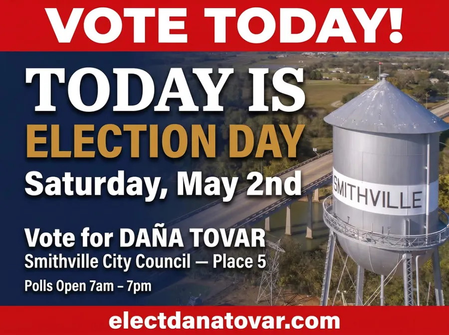 Daňa Tovar election day GOTV ad - Vote Today for Smithville City Council Place 5