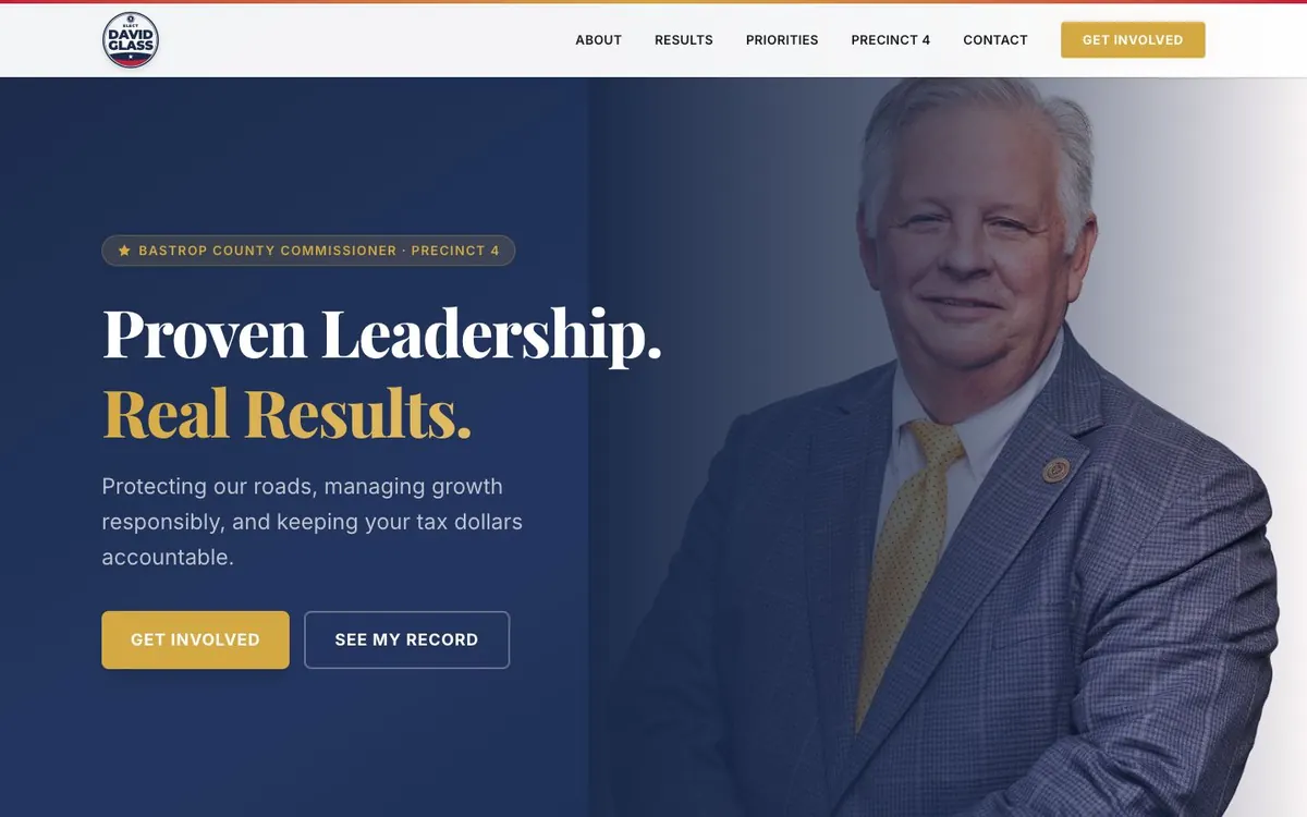 electdavidglass.com homepage - Proven Leadership. Real Results.