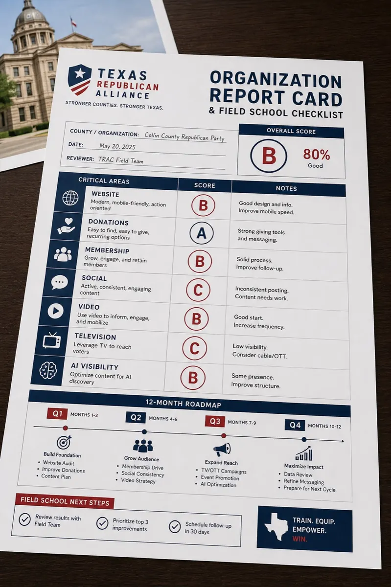 Sample Organization Report Card and Field School checklist with scored grades